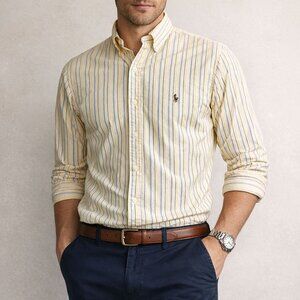 Ralph Lauren Mens Oxford Shirt Classic Fit Yellow Stripe Size 16.5 - 34/35 | L